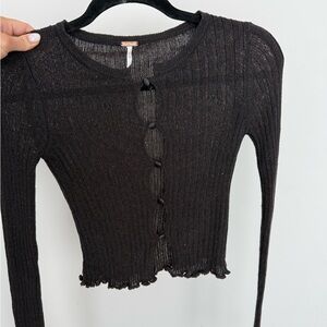 Free People Charcoal Button-Up Cardigan